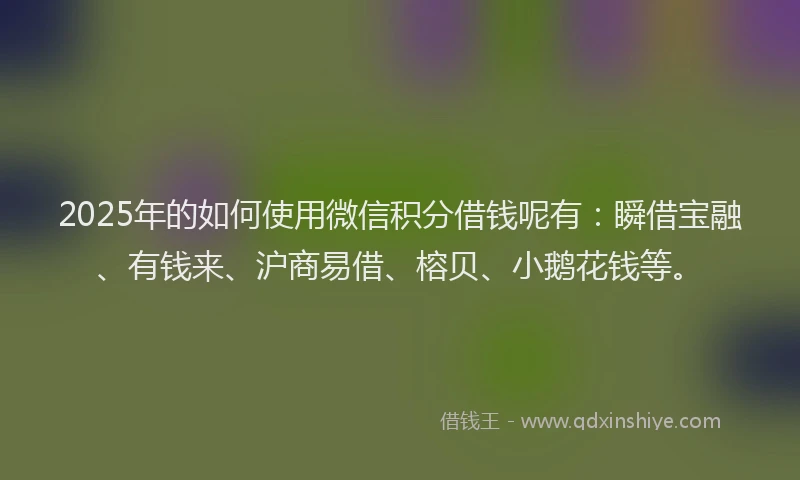 2025年的如何使用微信积分借钱呢有：瞬借宝融、有钱来、沪商易借、榕贝、小鹅花钱等。