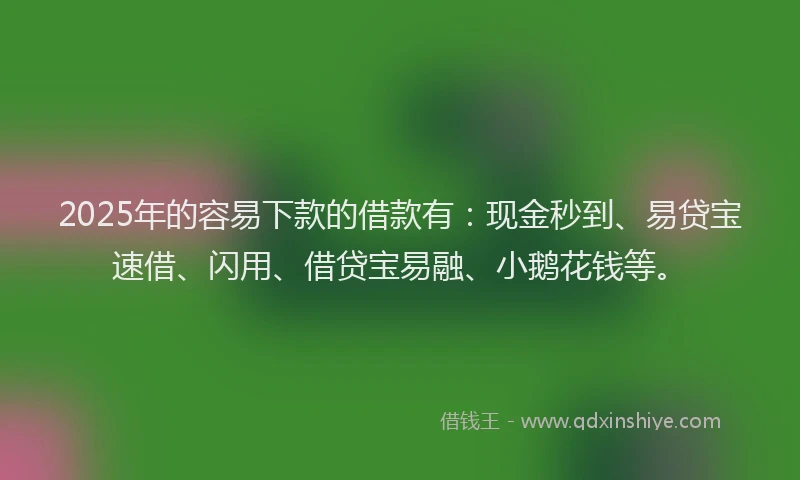 2025年的容易下款的借款有：现金秒到、易贷宝速借、闪用、借贷宝易融、小鹅花钱等。