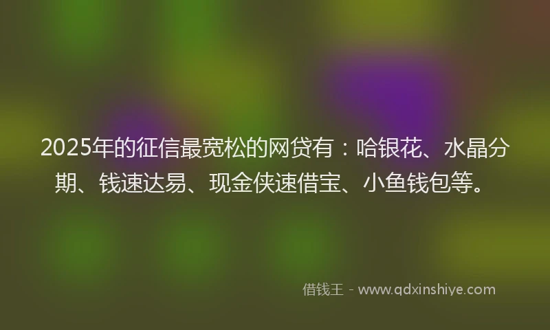 2025年的征信最宽松的网贷有：哈银花、水晶分期、钱速达易、现金侠速借宝、小鱼钱包等。
