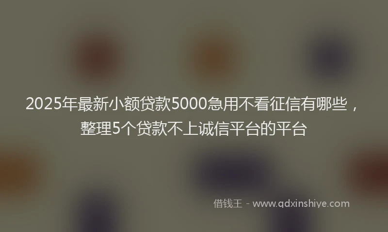 2025年最新小额贷款5000急用不看征信有哪些，整理5个贷款不上诚信平台的平台