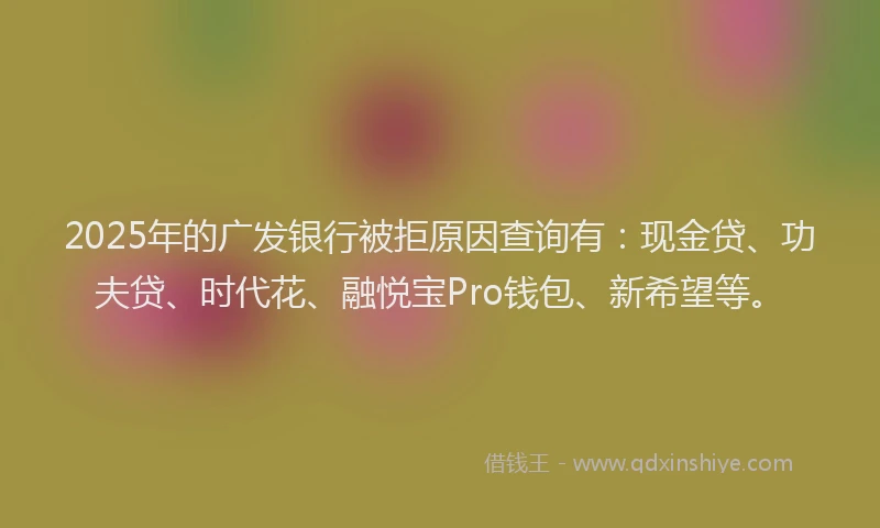 2025年的广发银行被拒原因查询有：现金贷、功夫贷、时代花、融悦宝Pro钱包、新希望等。