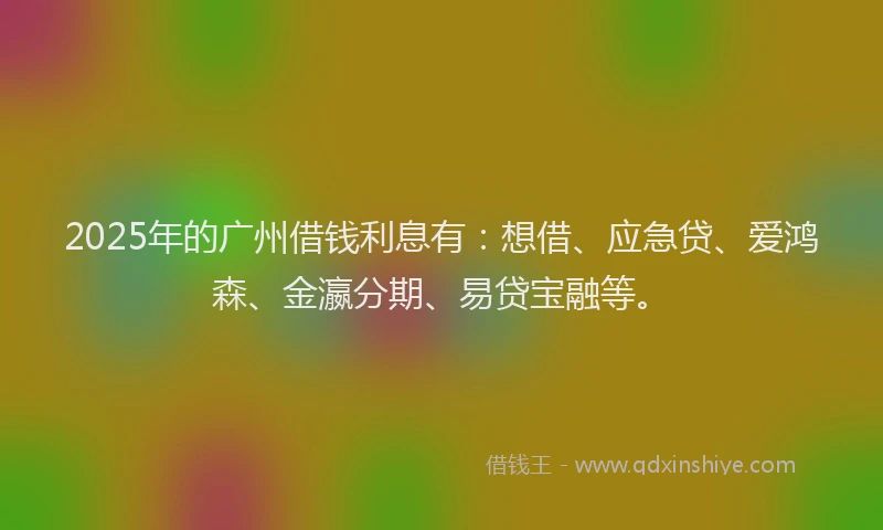 2025年的广州借钱利息有：想借、应急贷、爱鸿森、金瀛分期、易贷宝融等。