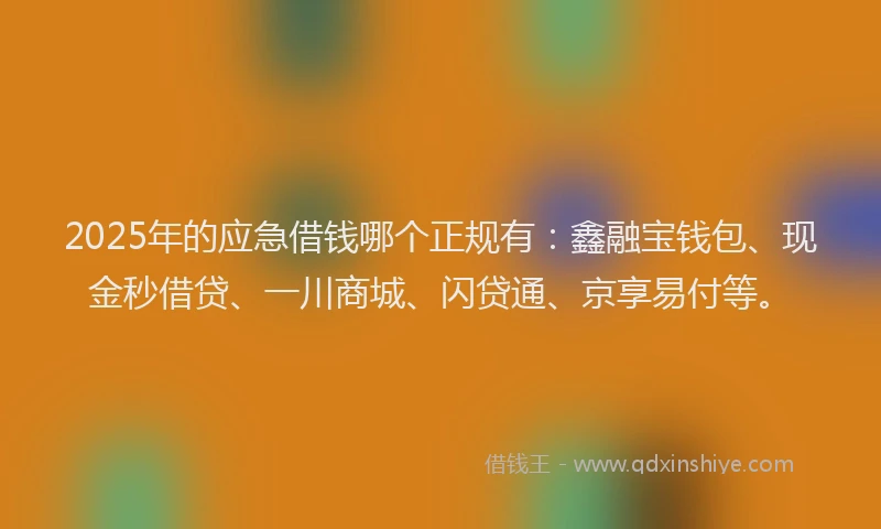 2025年的应急借钱哪个正规有：鑫融宝钱包、现金秒借贷、一川商城、闪贷通、京享易付等。