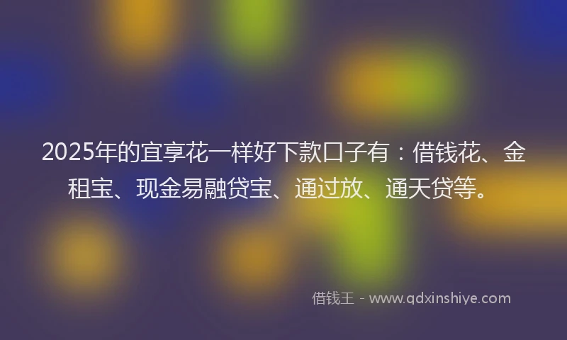 2025年的宜享花一样好下款口子有：借钱花、金租宝、现金易融贷宝、通过放、通天贷等。