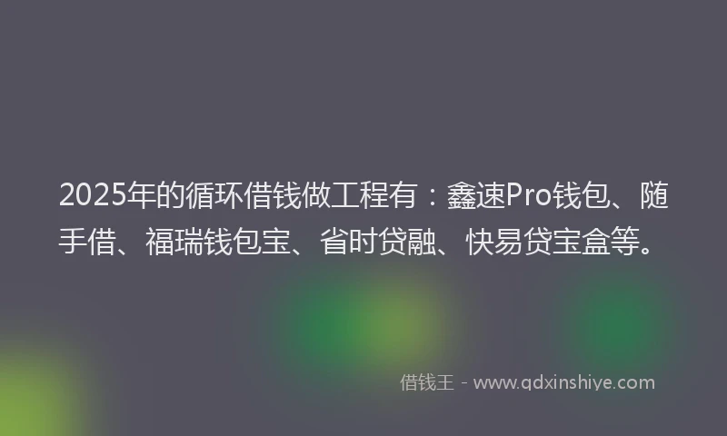 2025年的循环借钱做工程有：鑫速Pro钱包、随手借、福瑞钱包宝、省时贷融、快易贷宝盒等。