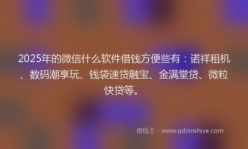 2025年的微信什么软件借钱方便些有：诺祥租机、数码潮享玩、钱袋速贷融宝、金满堂贷、微粒快贷等。