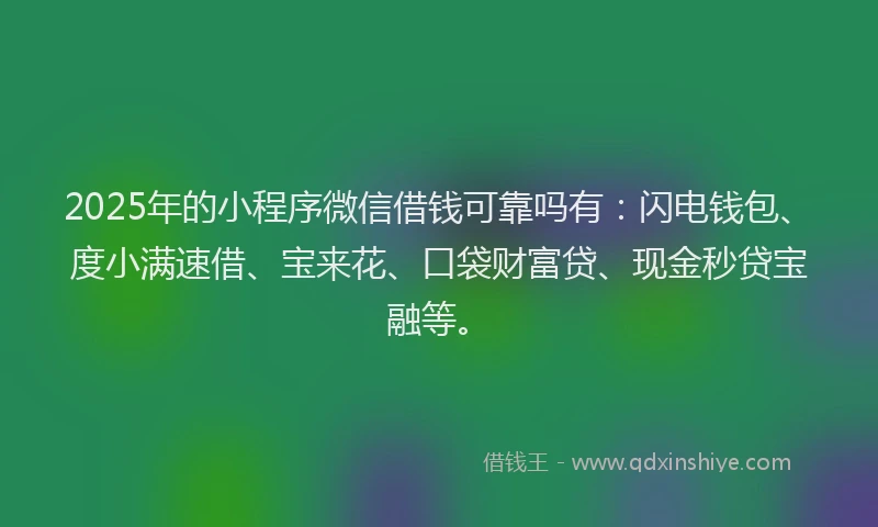 2025年的小程序微信借钱可靠吗有：闪电钱包、度小满速借、宝来花、口袋财富贷、现金秒贷宝融等。