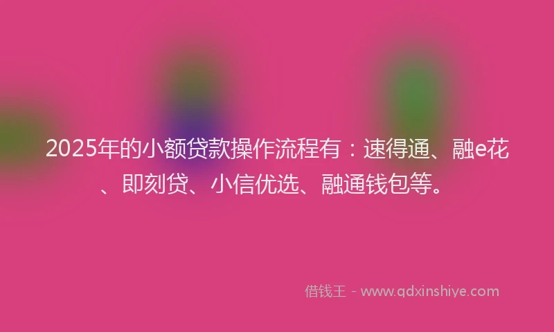 2025年的小额贷款操作流程有：速得通、融e花、即刻贷、小信优选、融通钱包等。