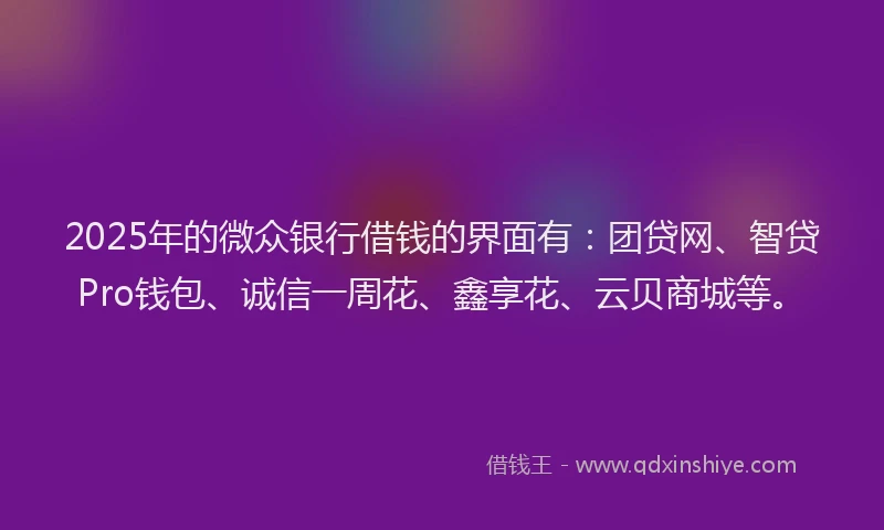 2025年的微众银行借钱的界面有：团贷网、智贷Pro钱包、诚信一周花、鑫享花、云贝商城等。