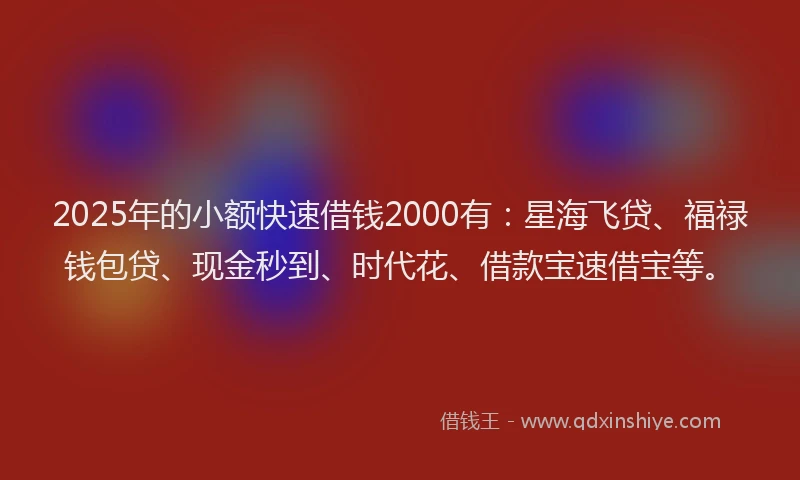 2025年的小额快速借钱2000有：星海飞贷、福禄钱包贷、现金秒到、时代花、借款宝速借宝等。