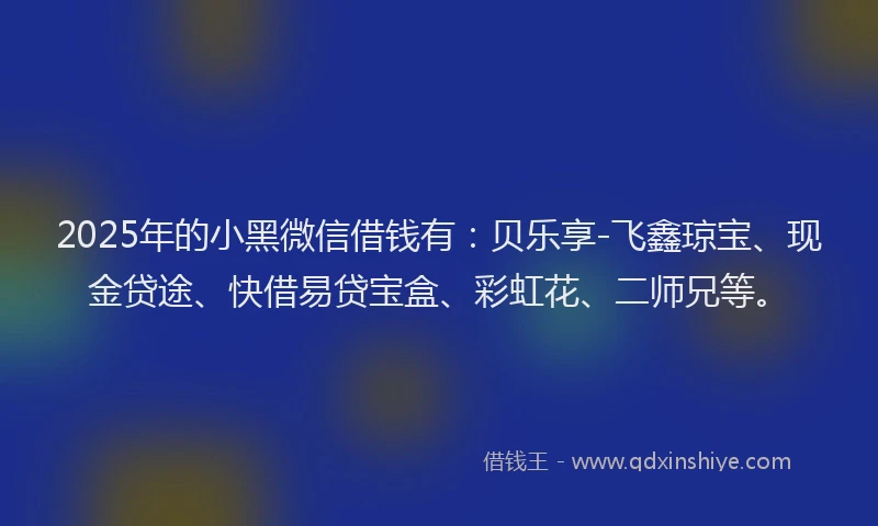 2025年的小黑微信借钱有：贝乐享-飞鑫琼宝、现金贷途、快借易贷宝盒、彩虹花、二师兄等。