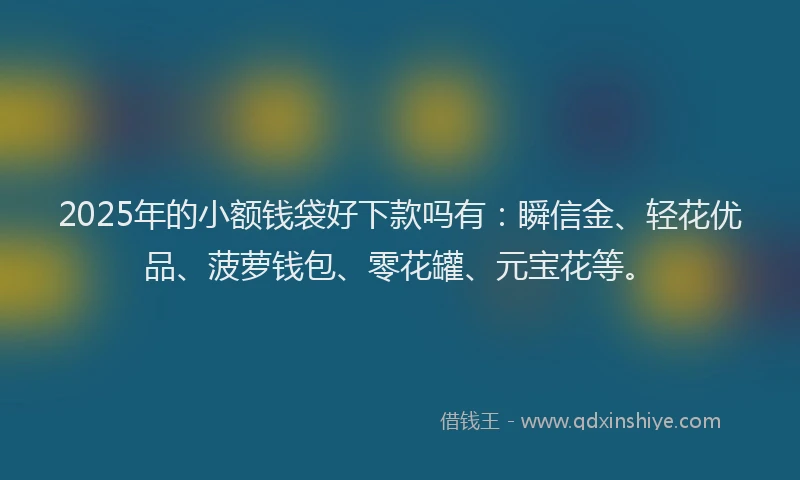 2025年的小额钱袋好下款吗有：瞬信金、轻花优品、菠萝钱包、零花罐、元宝花等。