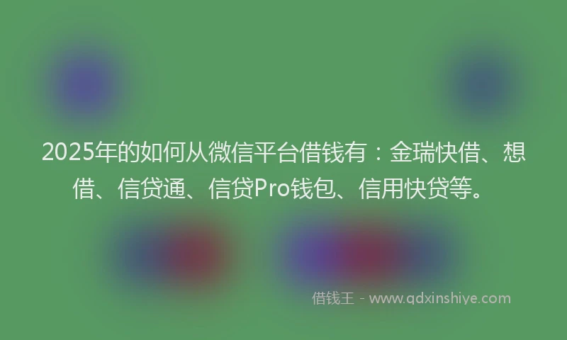 2025年的如何从微信平台借钱有：金瑞快借、想借、信贷通、信贷Pro钱包、信用快贷等。