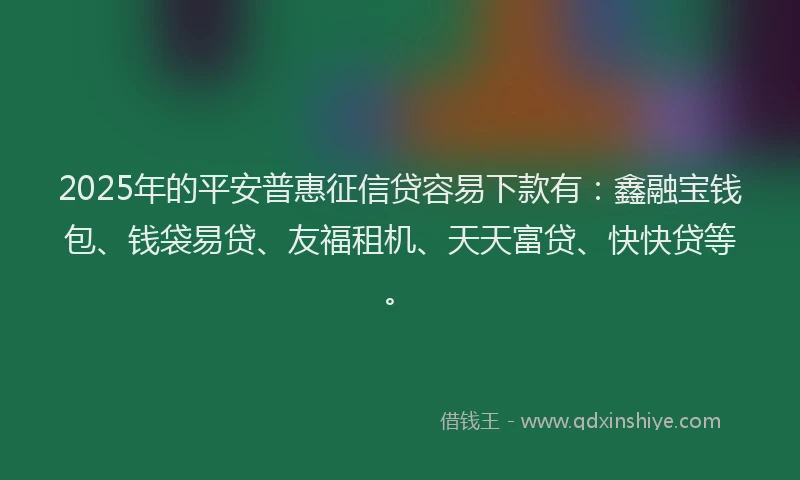 2025年的平安普惠征信贷容易下款有：鑫融宝钱包、钱袋易贷、友福租机、天天富贷、快快贷等。