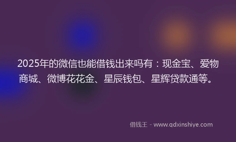 2025年的微信也能借钱出来吗有：现金宝、爱物商城、微博花花金、星辰钱包、星辉贷款通等。