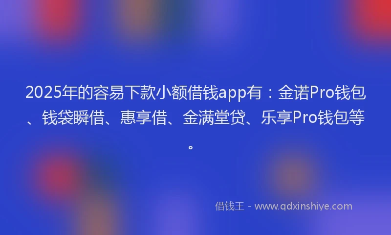 2025年的容易下款小额借钱app有：金诺Pro钱包、钱袋瞬借、惠享借、金满堂贷、乐享Pro钱包等。
