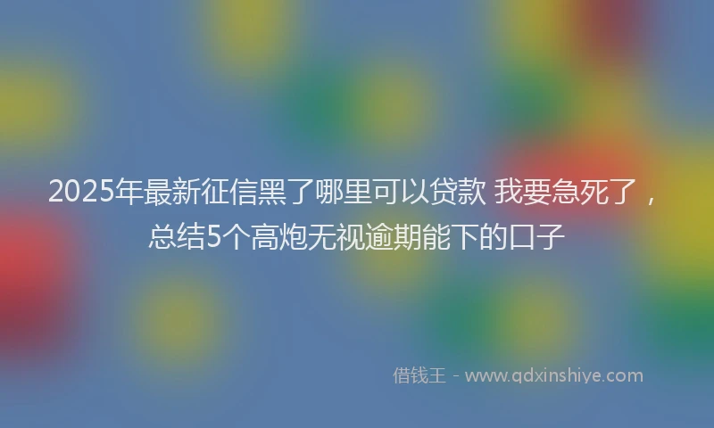 2025年最新征信黑了哪里可以贷款 我要急死了，总结5个高炮无视逾期能下的口子