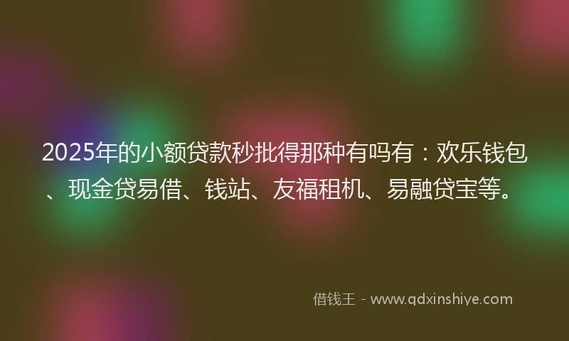 2025年的小额贷款秒批得那种有吗有：欢乐钱包、现金贷易借、钱站、友福租机、易融贷宝等。