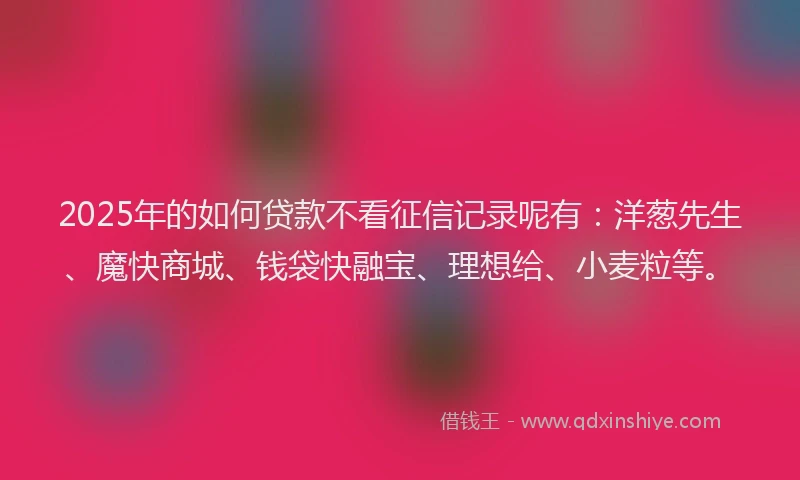 2025年的如何贷款不看征信记录呢有：洋葱先生、魔快商城、钱袋快融宝、理想给、小麦粒等。