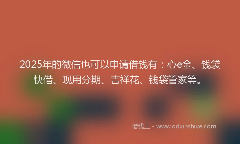 2025年的微信也可以申请借钱有：心e金、钱袋快借、现用分期、吉祥花、钱袋管家等。