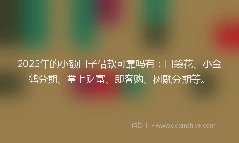 2025年的小额口子借款可靠吗有：口袋花、小金鹤分期、掌上财富、即客购、树融分期等。