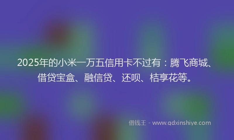 2025年的小米一万五信用卡不过有：腾飞商城、借贷宝盒、融信贷、还呗、桔享花等。