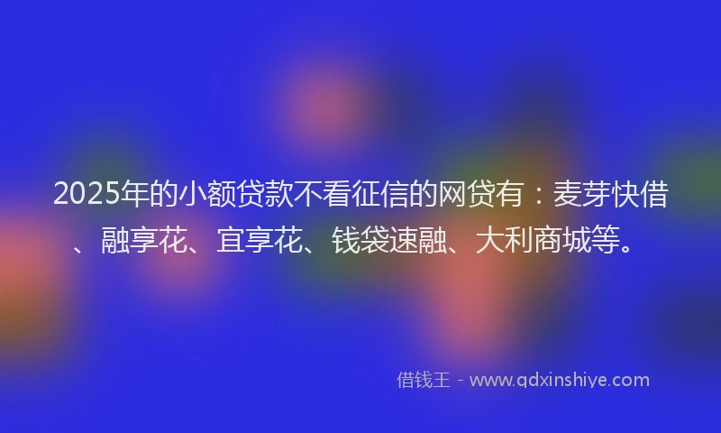 2025年的小额贷款不看征信的网贷有：麦芽快借、融享花、宜享花、钱袋速融、大利商城等。