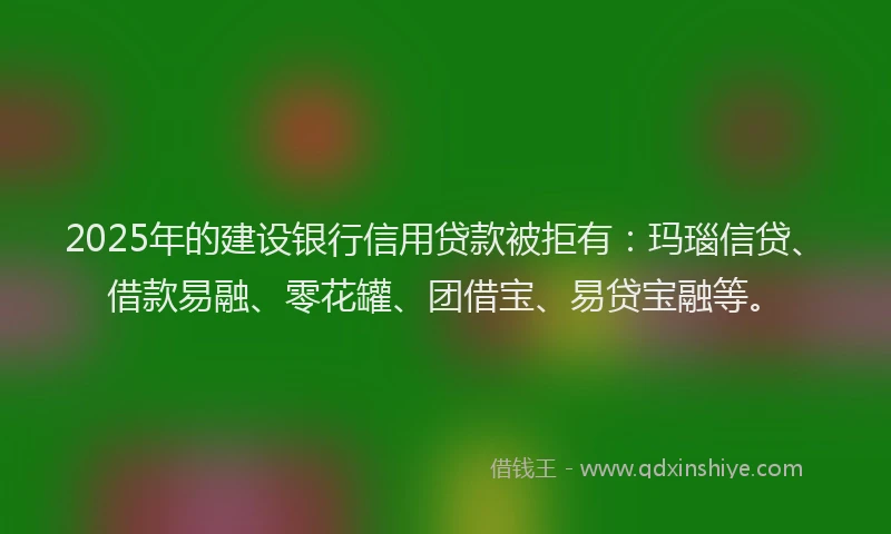 2025年的建设银行信用贷款被拒有：玛瑙信贷、借款易融、零花罐、团借宝、易贷宝融等。