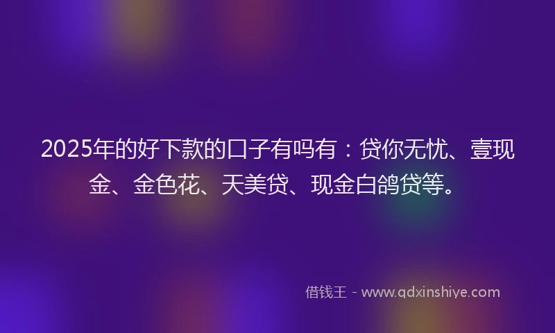 2025年的好下款的口子有吗有：贷你无忧、壹现金、金色花、天美贷、现金白鸽贷等。