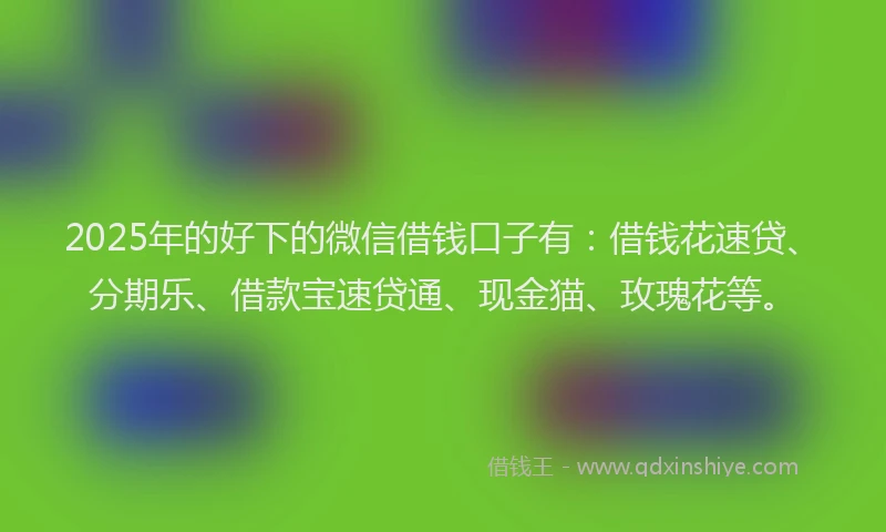 2025年的好下的微信借钱口子有：借钱花速贷、分期乐、借款宝速贷通、现金猫、玫瑰花等。