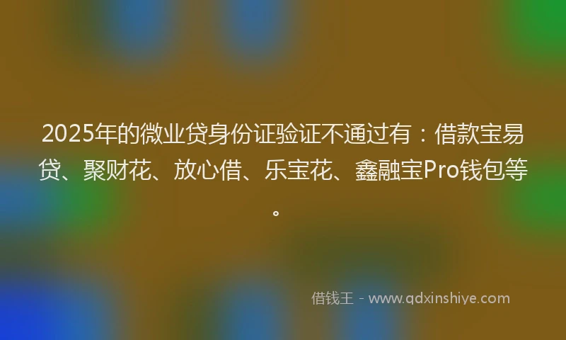2025年的微业贷身份证验证不通过有：借款宝易贷、聚财花、放心借、乐宝花、鑫融宝Pro钱包等。