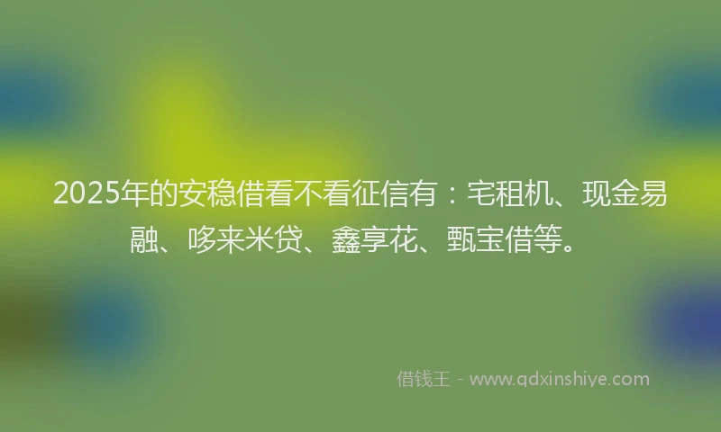 2025年的安稳借看不看征信有：宅租机、现金易融、哆来米贷、鑫享花、甄宝借等。