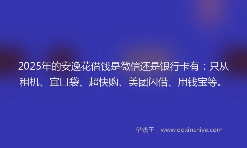 2025年的安逸花借钱是微信还是银行卡有：只从租机、宜口袋、超快购、美团闪借、用钱宝等。