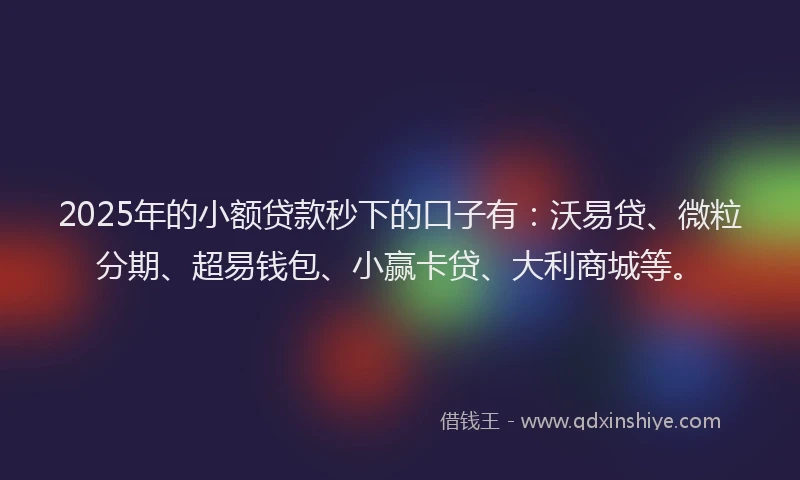 2025年的小额贷款秒下的口子有：沃易贷、微粒分期、超易钱包、小赢卡贷、大利商城等。
