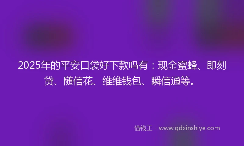 2025年的平安口袋好下款吗有：现金蜜蜂、即刻贷、随信花、维维钱包、瞬信通等。