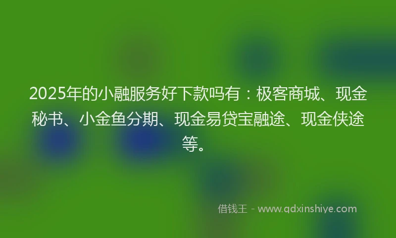 2025年的小融服务好下款吗有：极客商城、现金秘书、小金鱼分期、现金易贷宝融途、现金侠途等。