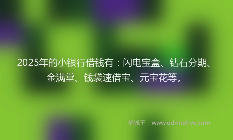 2025年的小银行借钱有：闪电宝盒、钻石分期、金满堂、钱袋速借宝、元宝花等。