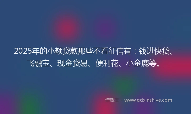 2025年的小额贷款那些不看征信有：钱进快贷、飞融宝、现金贷易、便利花、小金鹿等。