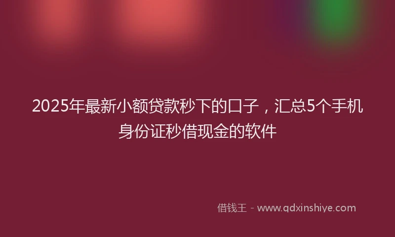 2025年最新小额贷款秒下的口子，汇总5个手机身份证秒借现金的软件