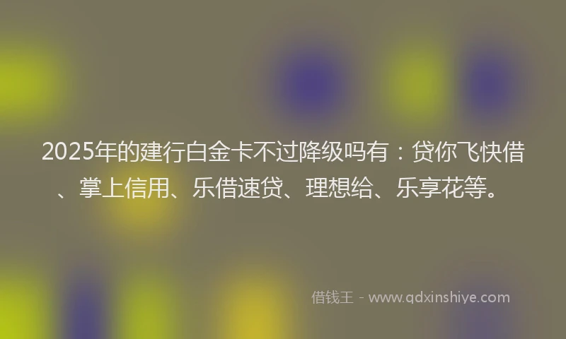 2025年的建行白金卡不过降级吗有：贷你飞快借、掌上信用、乐借速贷、理想给、乐享花等。