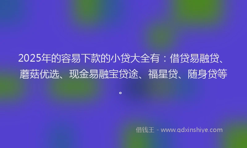 2025年的容易下款的小贷大全有：借贷易融贷、蘑菇优选、现金易融宝贷途、福星贷、随身贷等。