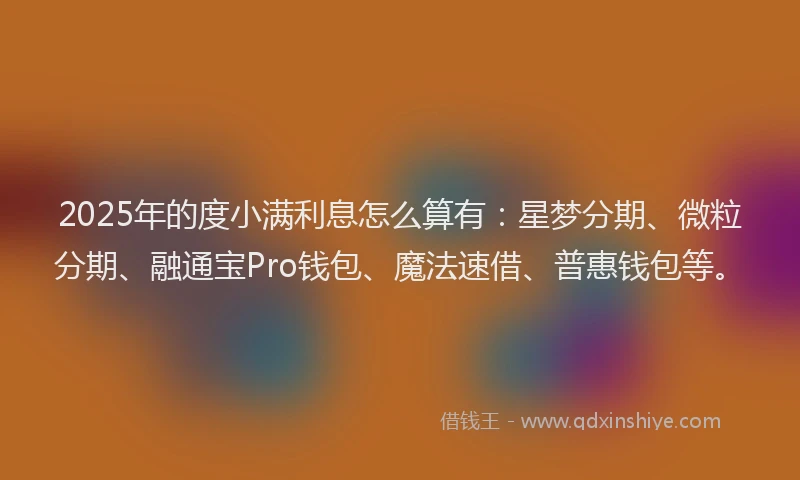 2025年的度小满利息怎么算有：星梦分期、微粒分期、融通宝Pro钱包、魔法速借、普惠钱包等。