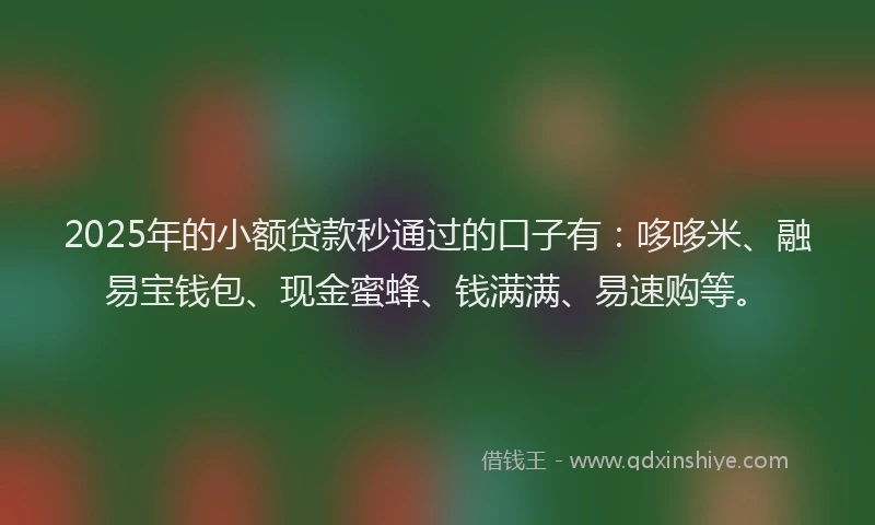 2025年的小额贷款秒通过的口子有：哆哆米、融易宝钱包、现金蜜蜂、钱满满、易速购等。