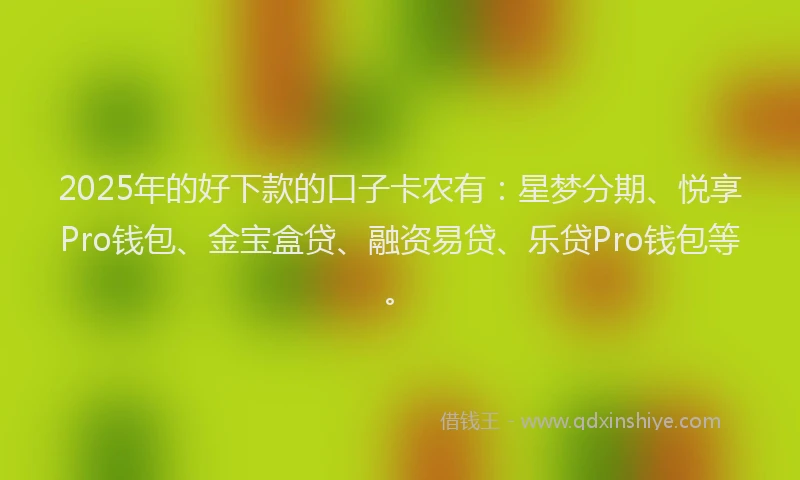 2025年的好下款的口子卡农有：星梦分期、悦享Pro钱包、金宝盒贷、融资易贷、乐贷Pro钱包等。