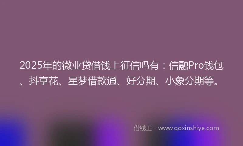 2025年的微业贷借钱上征信吗有：信融Pro钱包、抖享花、星梦借款通、好分期、小象分期等。