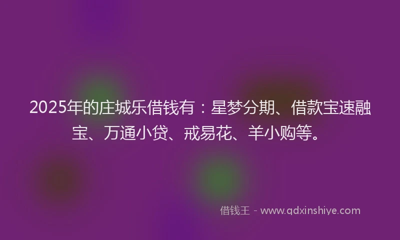 2025年的庄城乐借钱有：星梦分期、借款宝速融宝、万通小贷、戒易花、羊小购等。