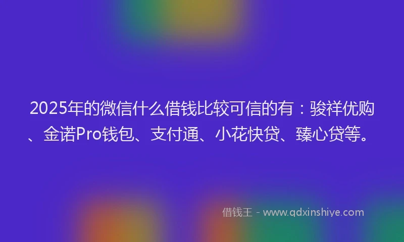 2025年的微信什么借钱比较可信的有：骏祥优购、金诺Pro钱包、支付通、小花快贷、臻心贷等。