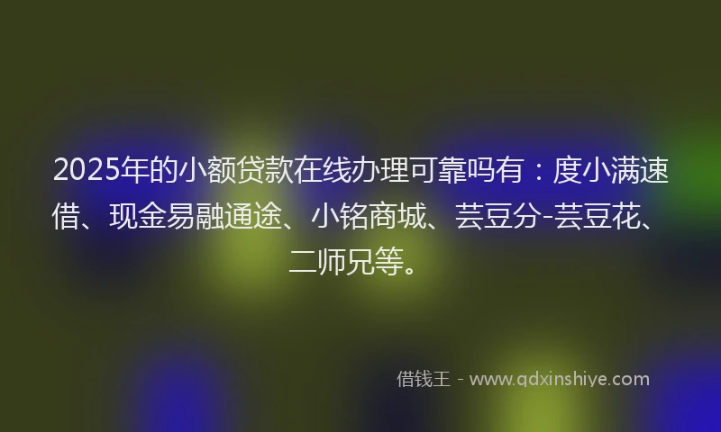 2025年的小额贷款在线办理可靠吗有：度小满速借、现金易融通途、小铭商城、芸豆分-芸豆花、二师兄等。