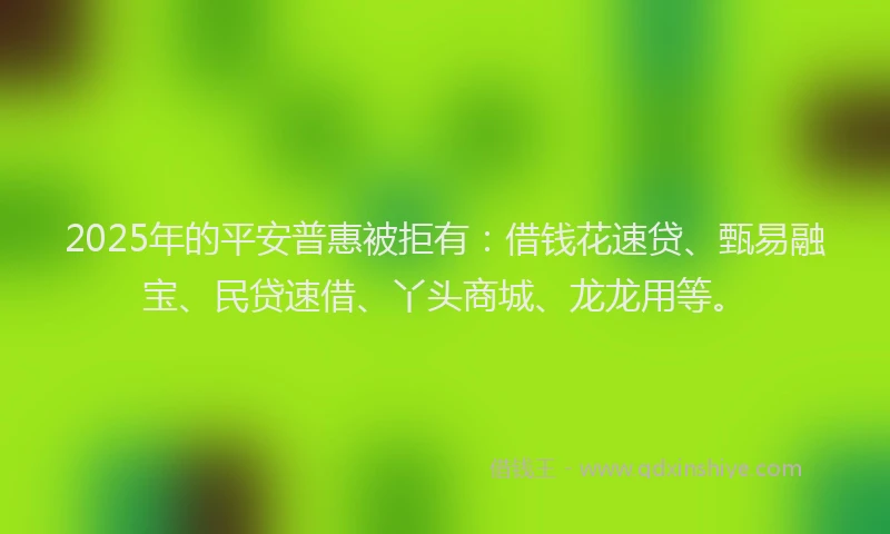 2025年的平安普惠被拒有：借钱花速贷、甄易融宝、民贷速借、丫头商城、龙龙用等。