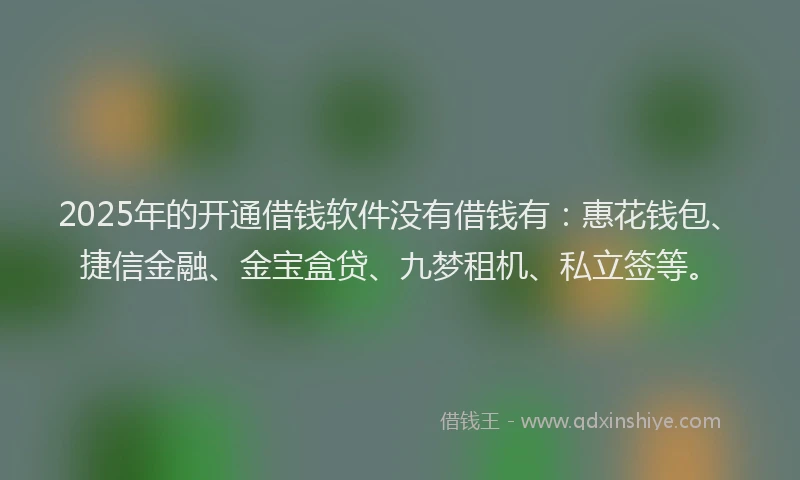 2025年的开通借钱软件没有借钱有：惠花钱包、捷信金融、金宝盒贷、九梦租机、私立签等。